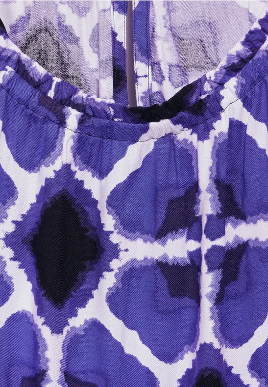 STREET ONE Viskose-Kleid – Knielang, V-Ausschnitt Mit Kragen, Kurzarm, Mit Seitlichen Taschen