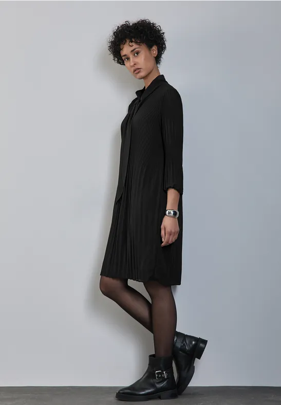 STREET-ONE Plissée-Kleid mit Schleife für Damen in Schwarz