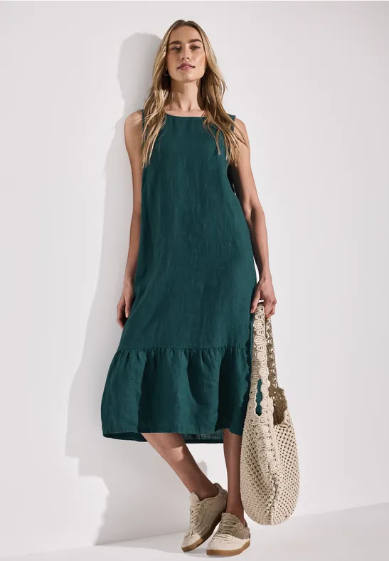 STREET-ONE Linnen volant jurk voor dames in Groen STREET-ONE