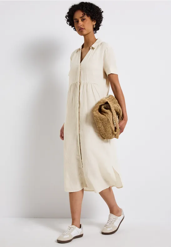 Linnen Jurk Witte Nette Jurk STREET-ONE Linnen Jurk Met Korte