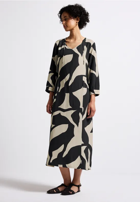 Street One Damen Midikleid Mit 3/4-Ärmeln – Bedruckt, Viskose, Mit Reißverschluss Und Stoffgürtel