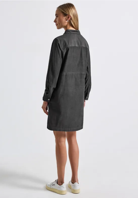 Street One Damen Cordkleid Mit Reißverschluss – Langärmlig, Mit Brusttaschen, Hemdkragen