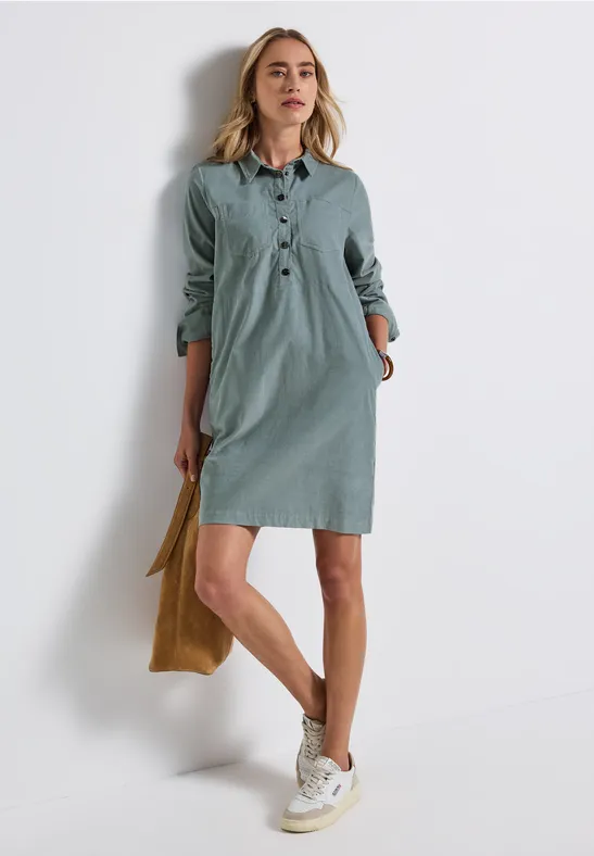 Robe En Velours Côtelé Street One Studio - Volants, Col Chemise, Longueur Genou - Taille 38 (et Autres)