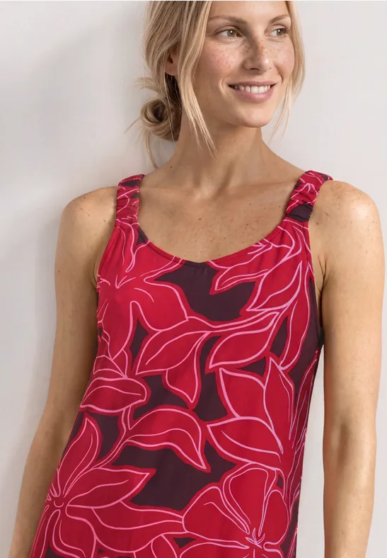 STREET-ONE Knielanges Kleid mit gerafften Trägern für Damen in Rot