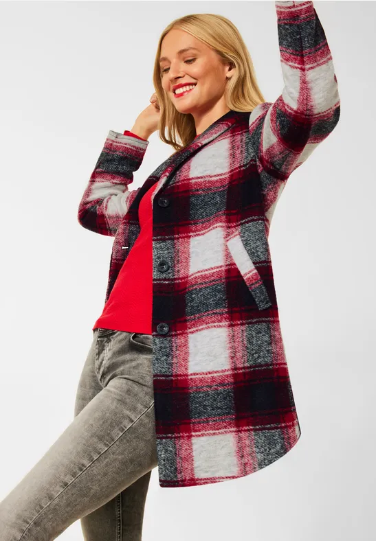 Kurzmantel Mantel Damen Rot Kariert STREET-ONE Mantel Mit Karo