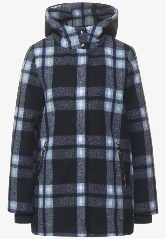 Kurzmantel Mantel Karomuster Damen Blau Street One Karo Kurzmantel