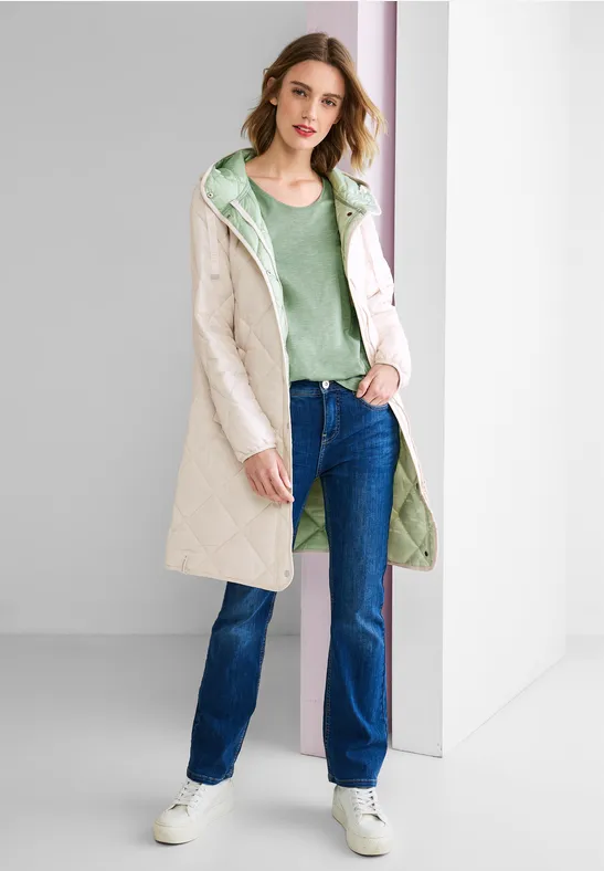 STREET-ONE Voluminöse Stepp-Longjacke für Damen in Grau STREET-ONE