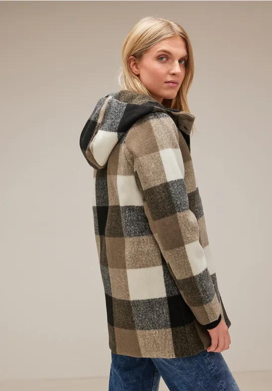 STREET-ONE Hoodie Karojacke mit Kapuze für Damen in Beige|Braun