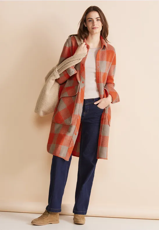 STREET-ONE Manteau à carreaux avec laine pour femmes en Orange