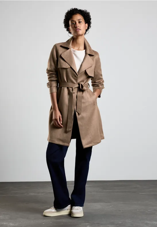 STREET-ONE Trench-coat aspect velours pour femmes en Marron