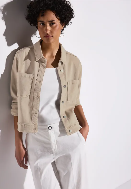 STREET-ONE Denim jack met borstzakken voor dames in Beige | STREET-ONE