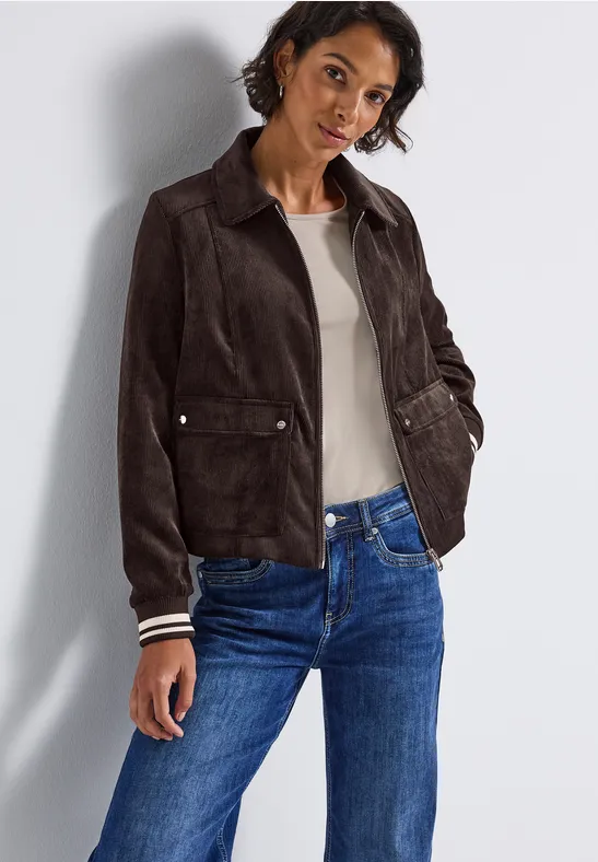 Street One A212327 Veste En Velours Côtelé Avec Col En Peluche, Lucid White, 44 Femmes