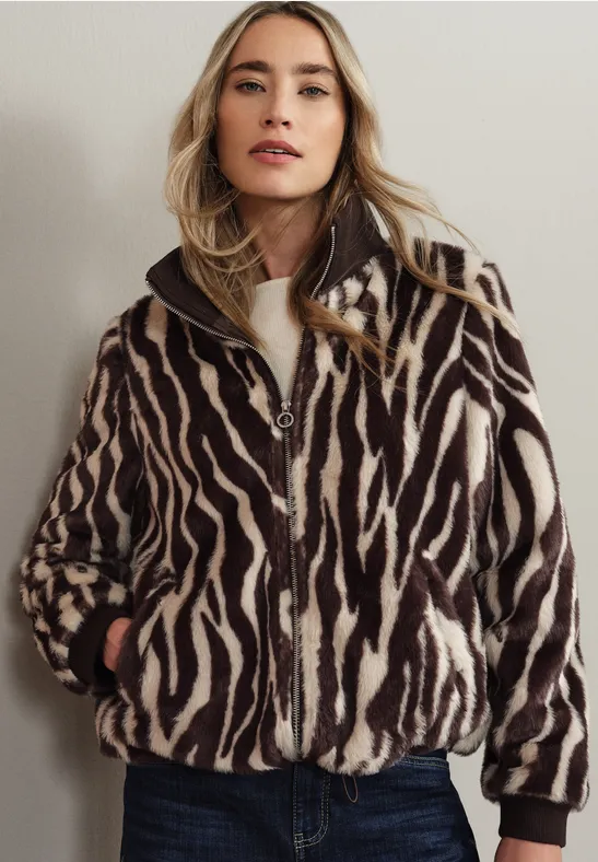 Blouson Fausse Fourrure Leo Street One Femme - Veste Douce Avec Cordon Serrage