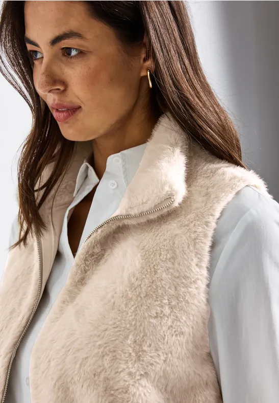 Pelzmantel Damen Echtfell Weste STREET-ONE Softe Weste In Fell