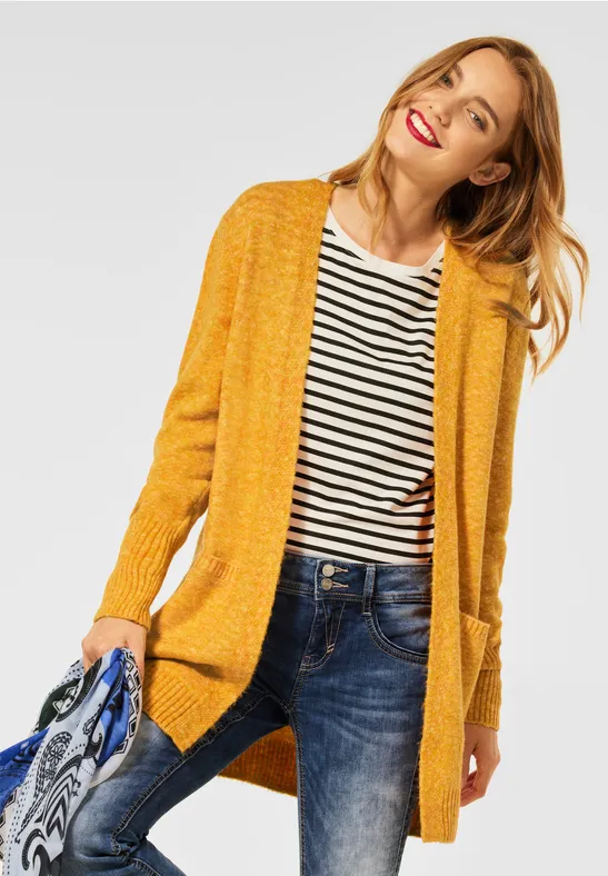 Damen Strickjacke Zitronengelbe Strickjacke Gelbe Grobstrick