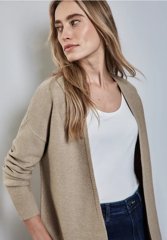 STREET-ONE Offener Strukturcardigan für Damen in Beige STREET-ONE