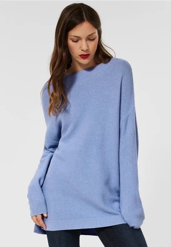 Strickpullover Damen Longpullover Blau STREET-ONE Longpullover Mit
