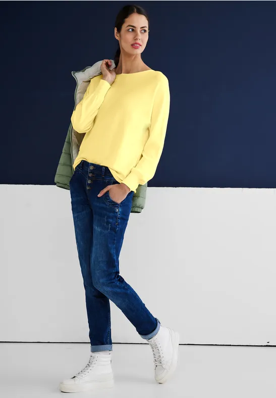 STREET-ONE Pullover in Unifarbe für Damen in Gelb NOREEN
