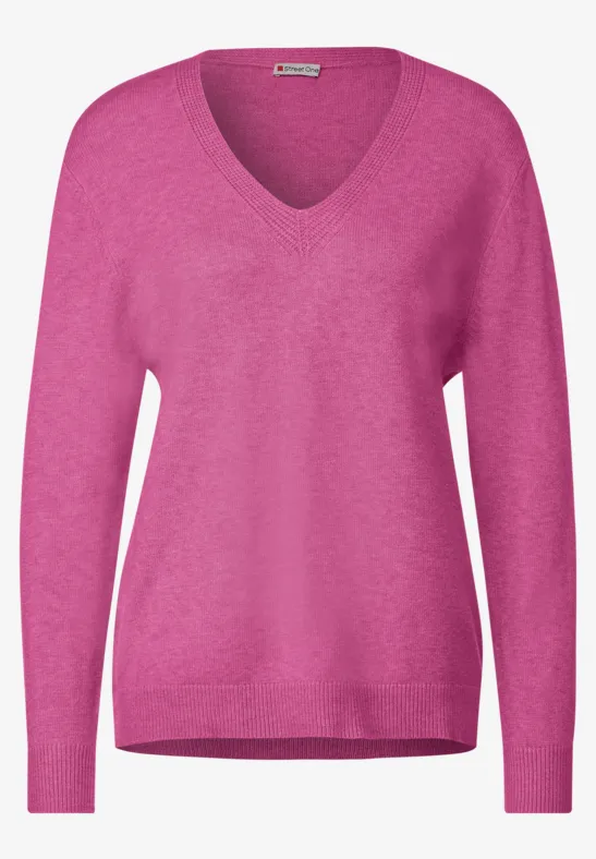 V Hals Trui Fuchsia Roze STREET-ONE Trui Met V-hals Voor Dames In