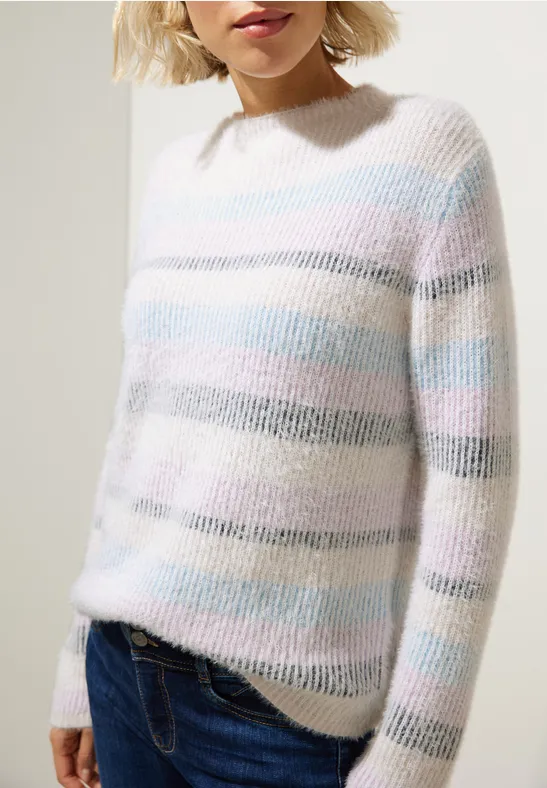 STREET-ONE Moderner Streifenpullover für Damen in Weiß STREET-ONE