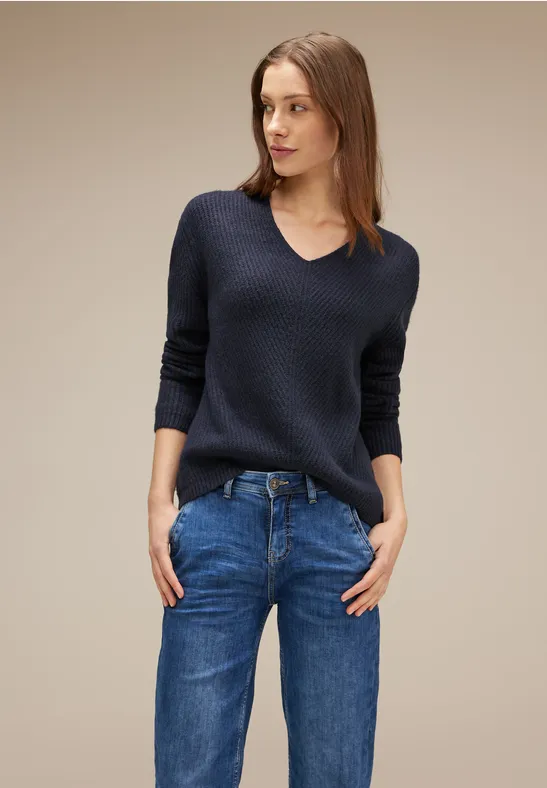 Grobstrick Pullover Dunkelblau Damen Bershka – Grobstrick-Pullover