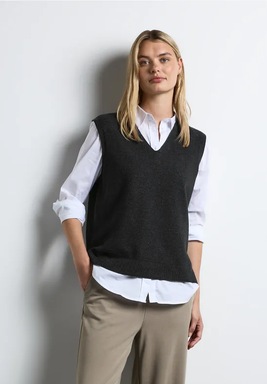 STREET-ONE Trui-mouwloos voor dames in Grijs STREET-ONE