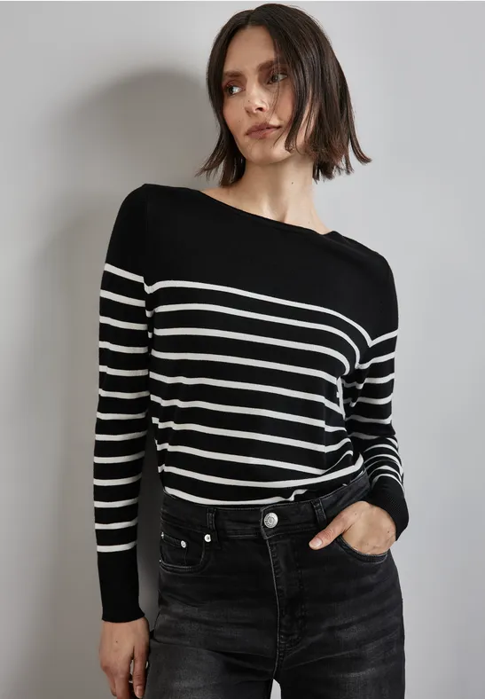 STREET-ONE Gestreifter Pullover für Damen in Schwarz STREET-ONE