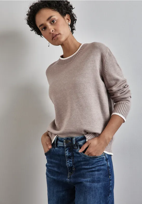 STREET-ONE Pullover mit Tipping für Damen in Beige STREET-ONE