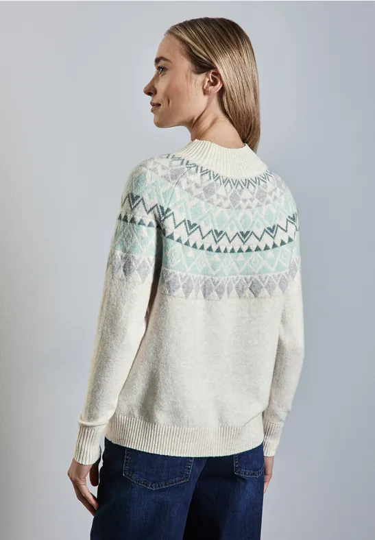Street One Maglione da donna in stile norvegese, Crema White Melange, 42
