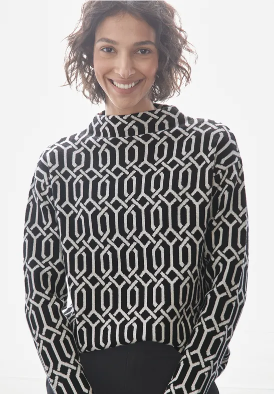 STREET ONE Damen Pullover – Norweger-Jacquard, Stehkragen, Baumwollmix Mit Stretch, Gemütlicher Winterpulli