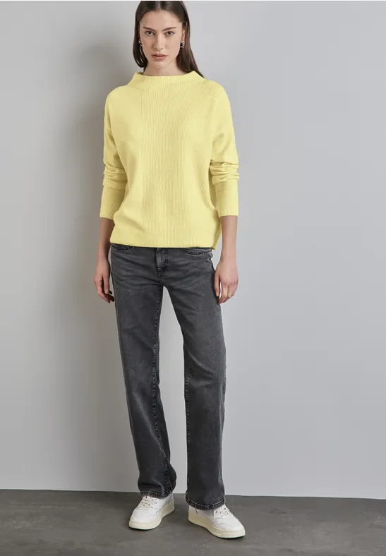 Crew Neck Vogue Sweater Gelb Mit Bluseneinsatz Pulli Ockergelb