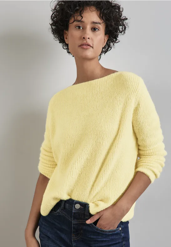 Strickjacken Gelber Pullover Damen STREET-ONE Federgarn-Pullover