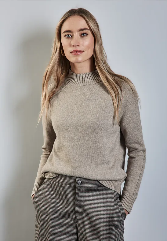 Mit Stehkragen Pullover Beige Stehkragen STREET-ONE Pullover Mit