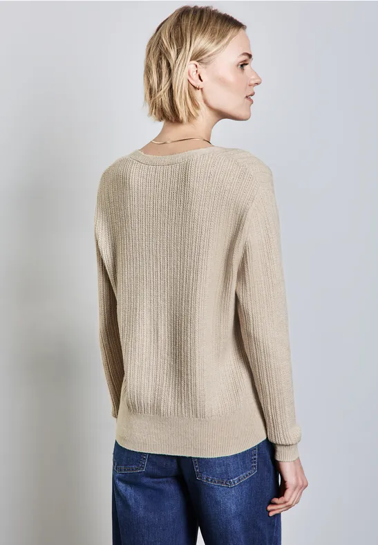STREET-ONE Kuscheliger V-Neck Pullover für Damen in Beige