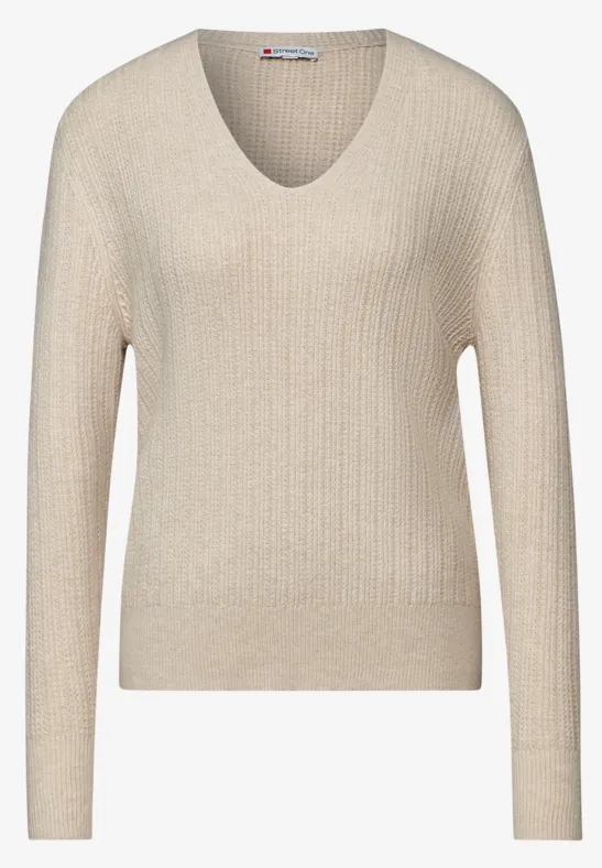 STREET-ONE Kuscheliger V-Neck Pullover für Damen in Beige
