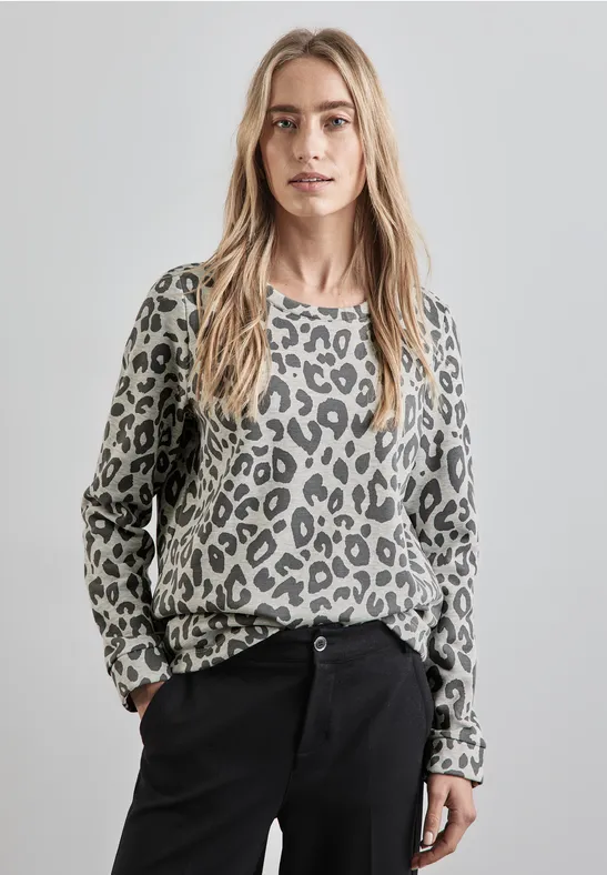 Leopardenmuster Pullover Mit Animal Muster Graue Leo Pullover Für