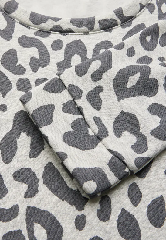 Oversize Pullover Pullover Leo Print Grau Leo Print Sweatshirt Für