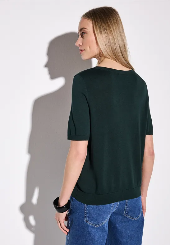 Street One Pull Manches Courtes Femme - Tricot Col Rond Viscose Coton