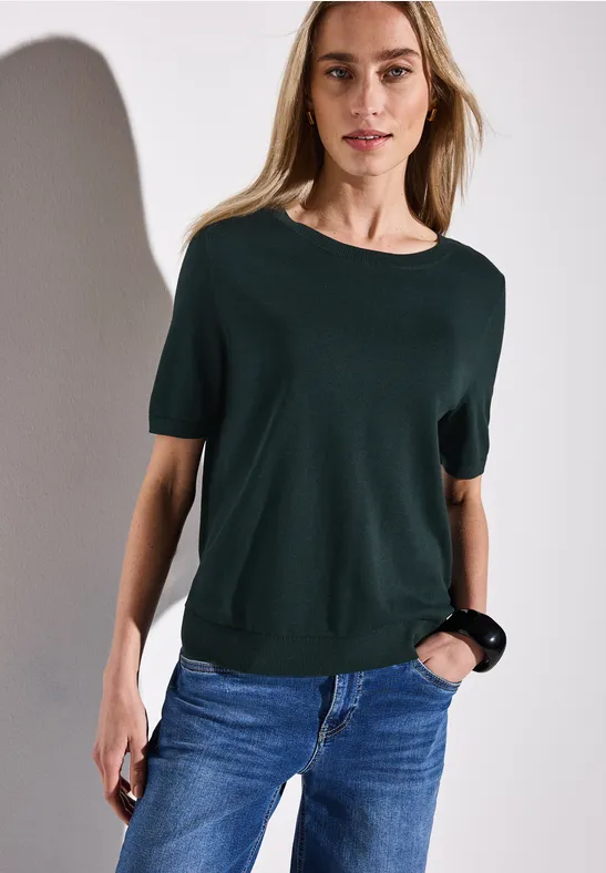 Street One Damen T-Shirt Mit U-Boot-Ausschnitt – Gestrickt, Tailliert, Aus Weichem Viskosemix