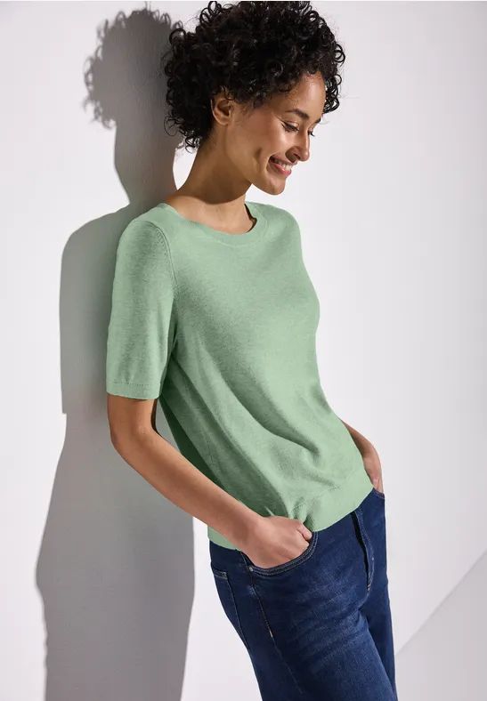 Pull D'été Street One Femme - Manches Courtes Col Bateau - Tricot Doux Avec Fentes Latérales