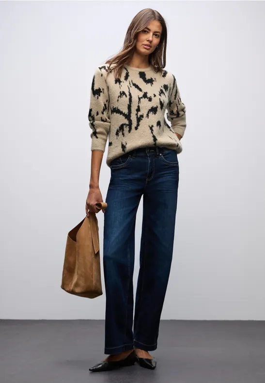 Street One Pull Tricot Femme Col Bateau – Doux Viscose Coton, Ourlet Roulé, Manches Longues Poignets, Style Décontracté Élégant