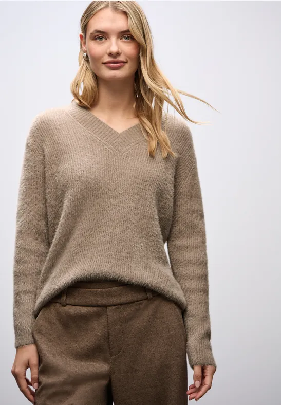 KOOKYY Lichte truien dames V-hals soft-touch casual effen kleur gebreide trui dames losse en elegante trui met lange mouwen warme top Mujer (kleur: geel, maat: XL