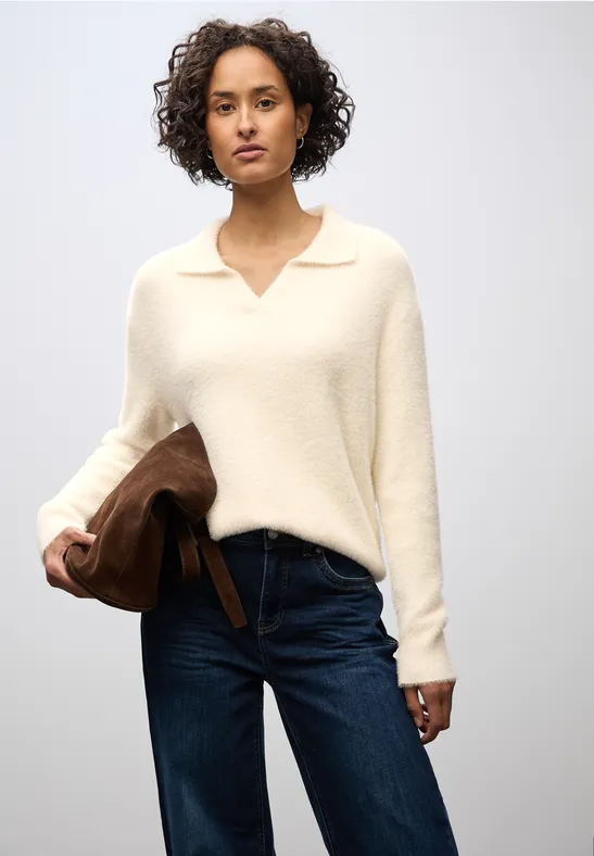STREET ONE Damen Pullover Aus Federgarn - U-Boot-Ausschnitt, Lässig, Kuschelig