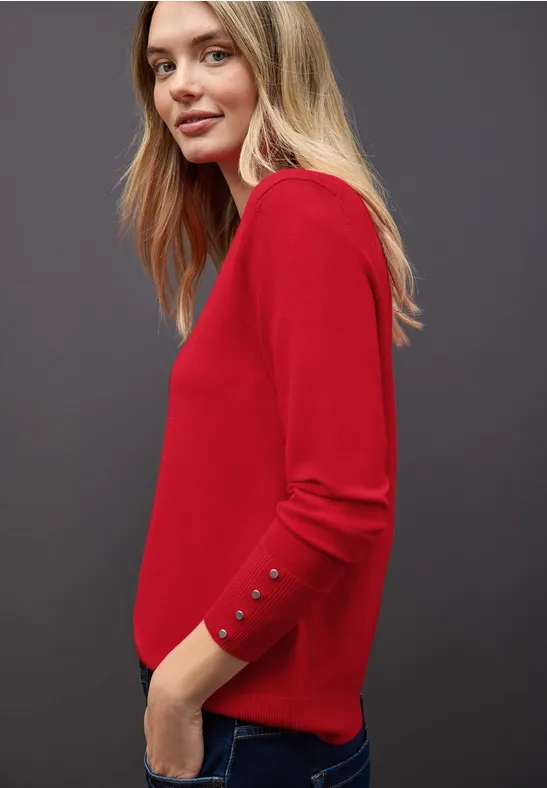 STREET-ONE Pullover mit Knopfdetail für Damen in Rot STREET-ONE