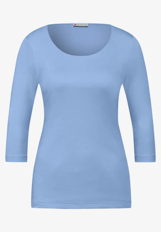 STREET ONE Damen T-Shirt Mit 3/4 Arm – Jersey-Baumwollmix, U-Boot-Ausschnitt, Lässiger Style