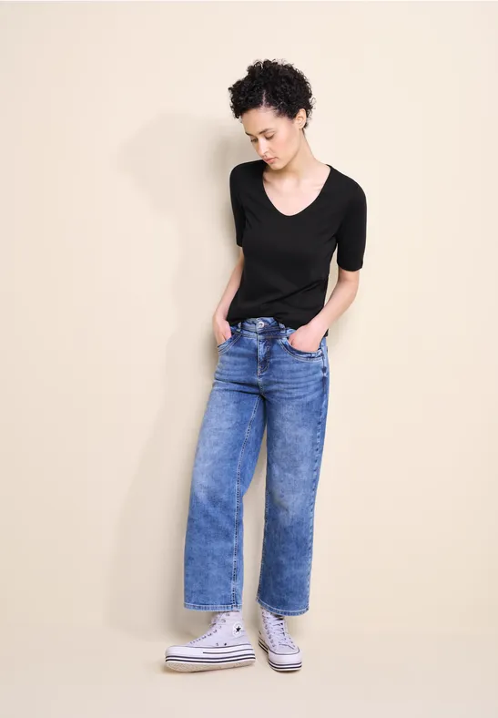 T-shirt Donna Street One Palmira | Basic Manica Corta In Cotone Con Scollo A V | Maglietta Morbida Colore Unito