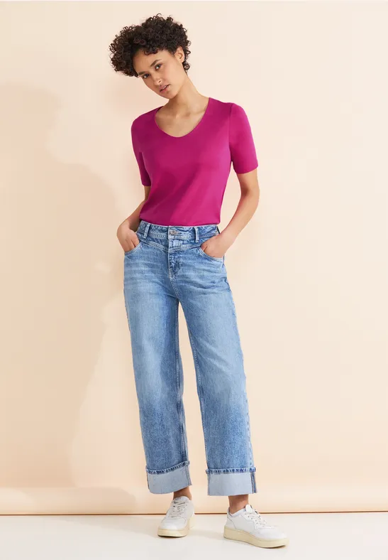 STREET ONE Damen Basic T-Shirt Kurzarm – V-Ausschnitt, Weiche Baumwolle, Vielseitig Kombinierbar