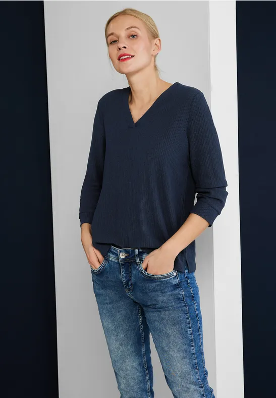 Street One Damen Feinstrick-Shirt – Bequemes Basic Mit V-Ausschnitt & Weichem Baumwollmix