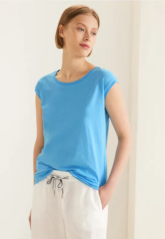T-shirt Femme Street One - Col Bateau Côtelé, Coupe Ample, épaules Tombantes, En Viscose Stretch