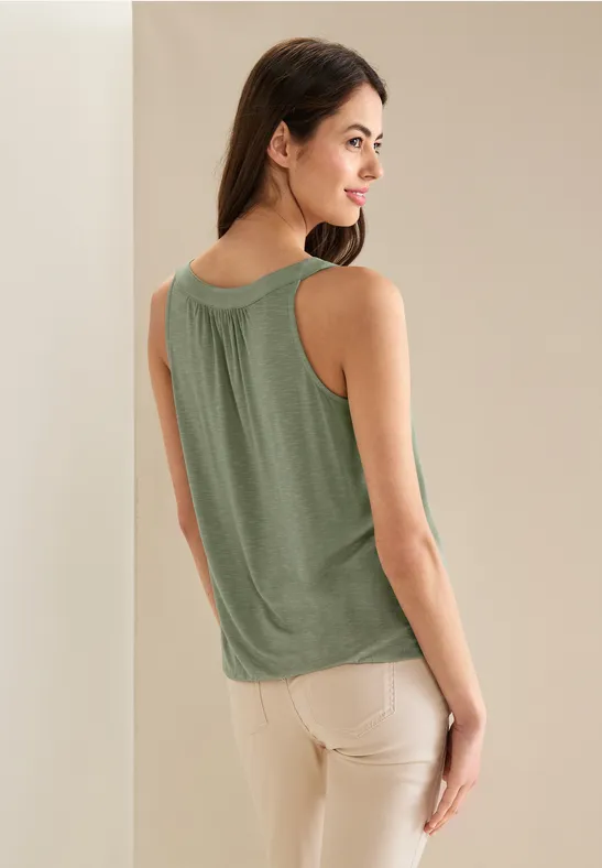 STREET ONE Damen Top A321464 – Materialmix, Soft Moss Green, Größe 42